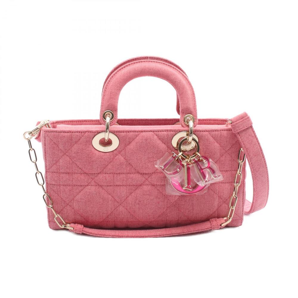 Christian Dior Lady Joy Cannage Handbag Denim Pink